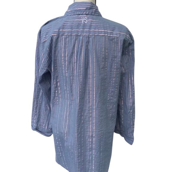Victoria Secret Blue Iridescent Bed Shirt Long Size Medium M Striped Stripes - Picture 6 of 12
